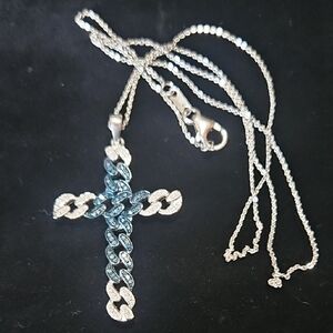 Blue And White Diamond Cross Necklace